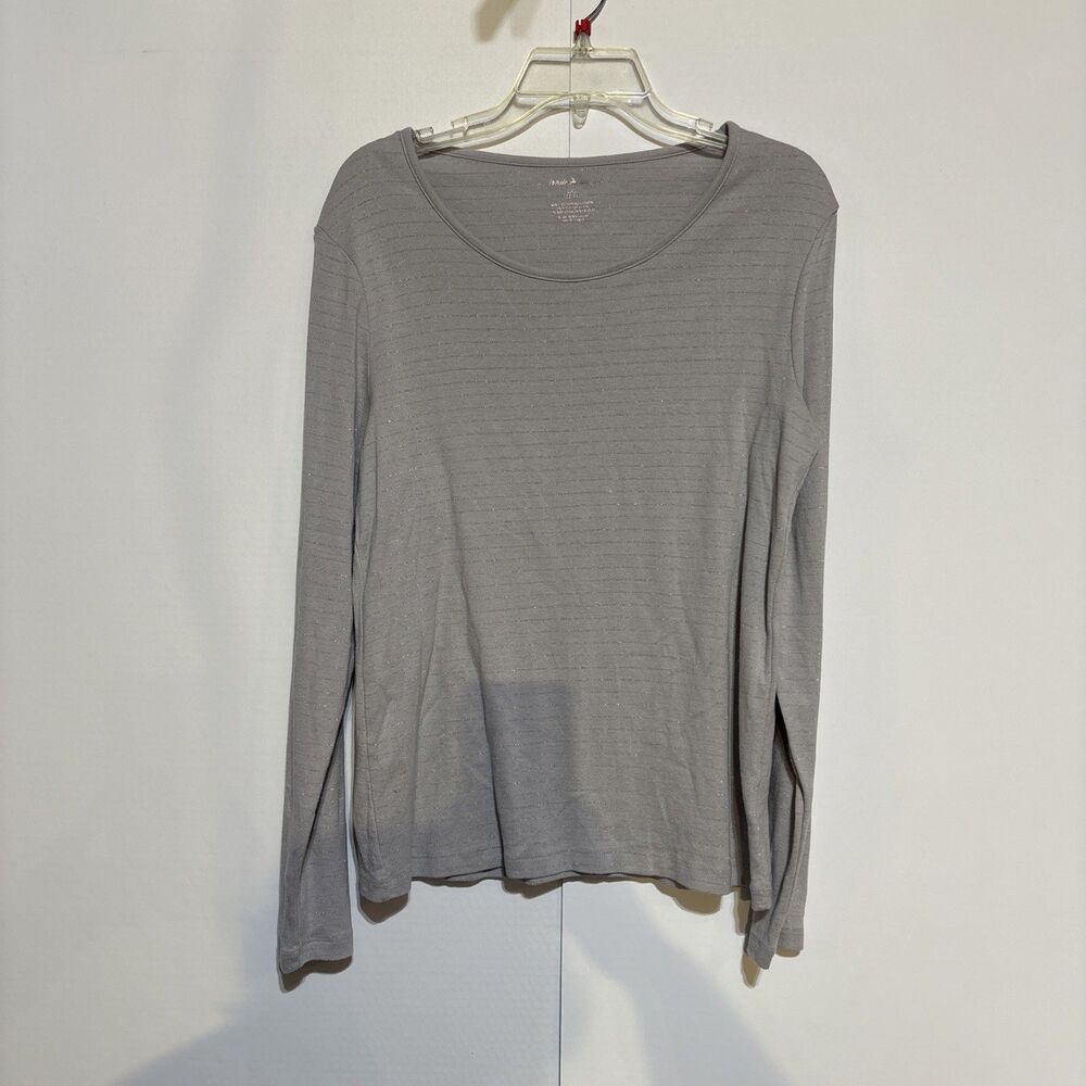 Women White Stag L Grey Silver Striped L/S Crew Shirt NWOT Chest 38" Work Casual